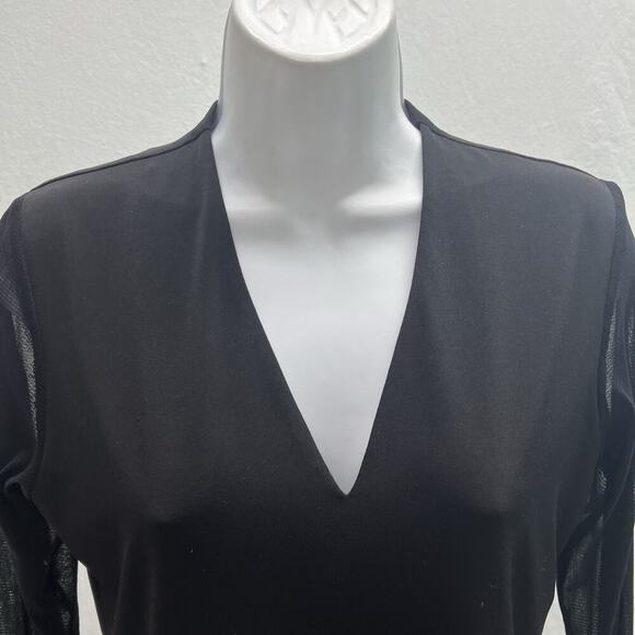 INC International Concepts Fitted Top Womens L Black Illusion Sleeves Stretch - Picture 2 of 7